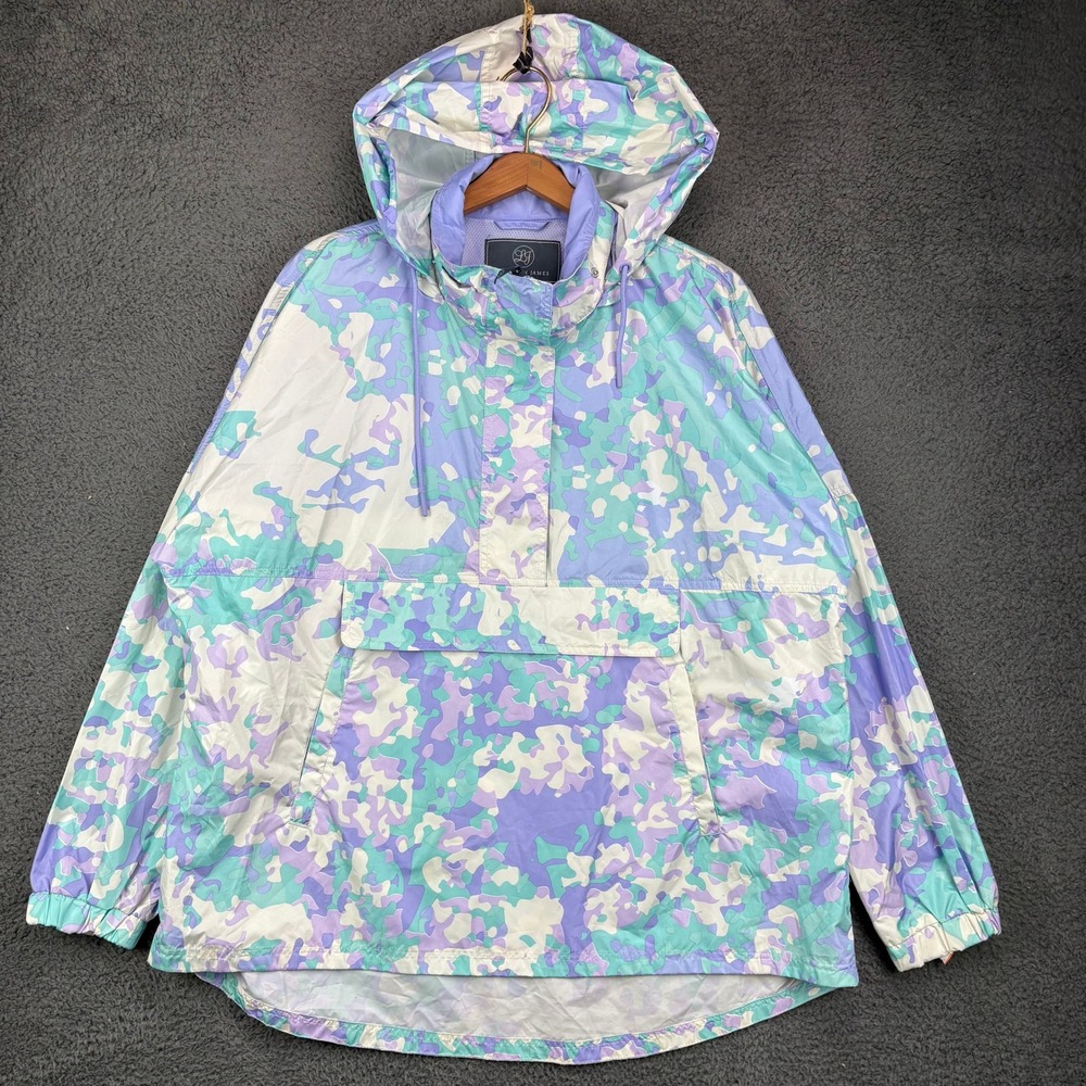 Lauren James Womens XL Pastel Camo Anorak Hooded Windbreaker Jacket‎ Purple Teal